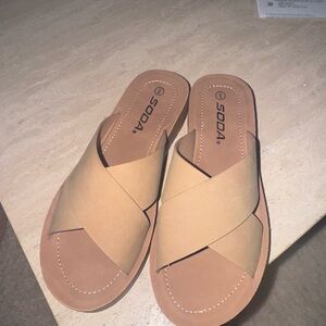 Soda Tan Sandals Minimalist Slip-On Comfort